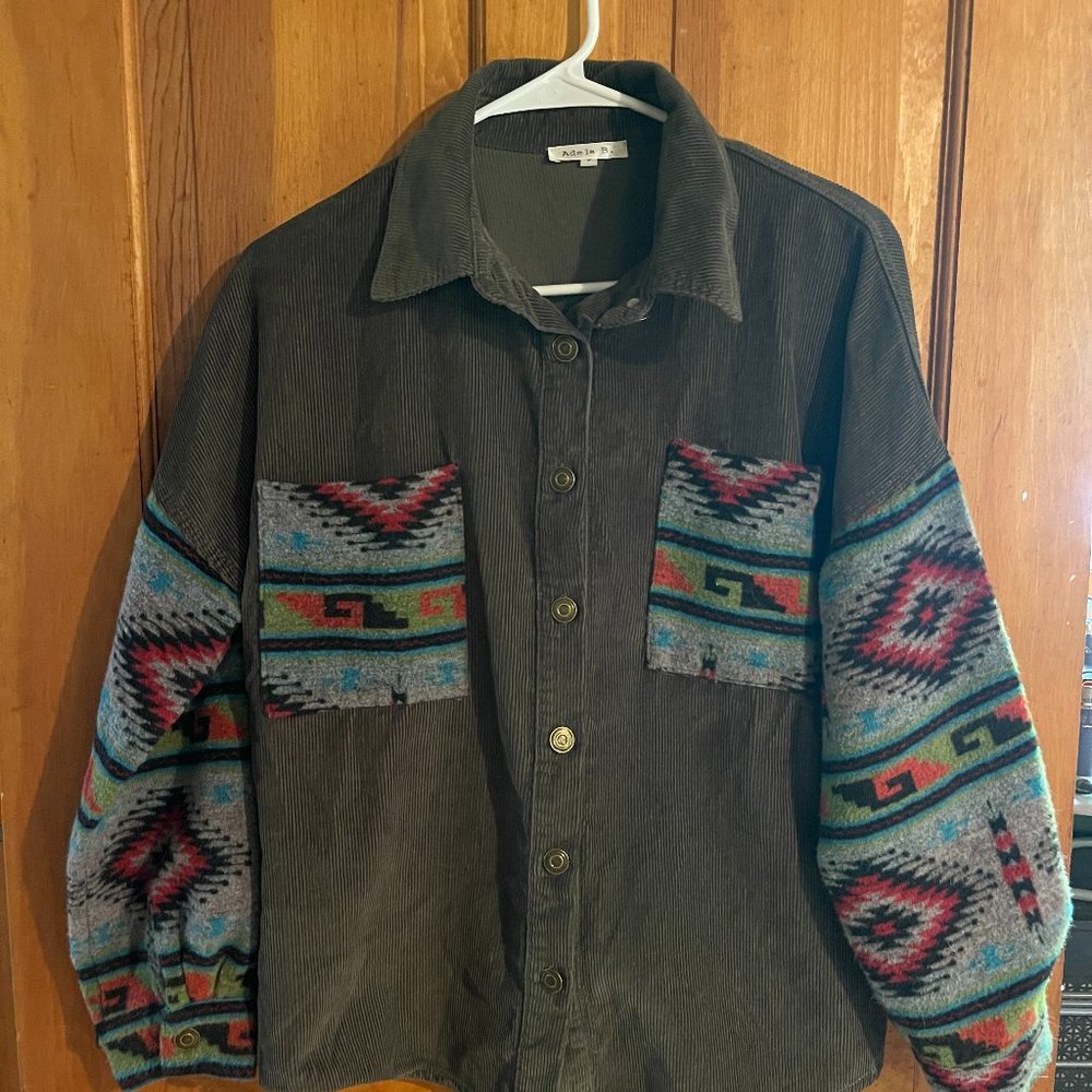Adele B Corduroy and Patterned Shirt-Jacket